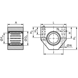 Linearkugellager- Einheiten KG-1-ST ISO-Reihe 1, mit Stahlmantel, Technische Zeichnung