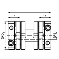 Membrankupplung MEM mit Klemmnabe beidseitig Bohrung 20mm max. Drehmoment 30Nm Länge 78,1mm, Technische Zeichnung