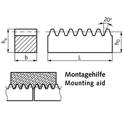 Zahnstangen Edelstahl 1.4305, Modul 1 bis 4, Technische Zeichnung