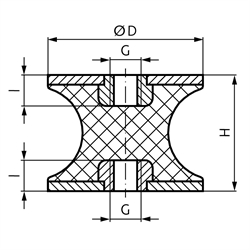 Metall-Gummipuffer CT Durchmesser 50mm Höhe 30mm Gewinde M10x10 , Technische Zeichnung