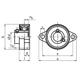 Kugel-Flanschlager SSKFL 000 Bohrung 10mm Gehäuse und Lager aus Edelstahl, Technische Zeichnung