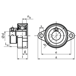 Kugel-Flanschlager SSUFL 005 Bohrung 25mm mit Exzenterring Gehäuse und Lager aus Edelstahl, Technische Zeichnung