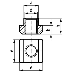 Mutter DIN 508 für T-Nut 14mm DIN 650 Gewinde M12 Güteklasse 10 verzinkt, Technische Zeichnung