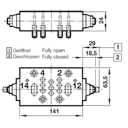 Zwischenplatte mit Abluftdrosel an Anschluss 3 & 5 Norgren CQM/22354/3/26 ISO 3, Technische Zeichnung