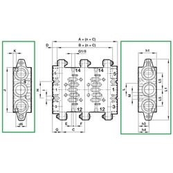 Endplatten VDMA 24345 Form D Norgren CQM/22253/3/22 ISO 2, Technische Zeichnung