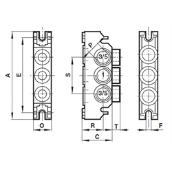 Endplatte, Anschlüsse seitlich offen (Universal) Norgren CQM/22152/3/31 ISO 1, Technische Zeichnung