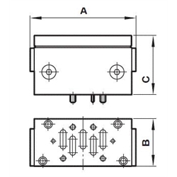 Zwischenplatte mit Rückschlagventilen Norgren FP7050 ISO 1, Technische Zeichnung
