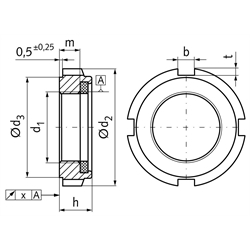 Nutmutter GUK 13a selbstsichernd Gewinde M65 x 1,5 Material Stahl verzinkt mit eingelegtem Klemmteil aus Polyamid, Technische Zeichnung