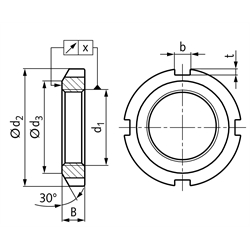 Nutmutter DIN 981 KM 38 Gewinde M190x3, Technische Zeichnung