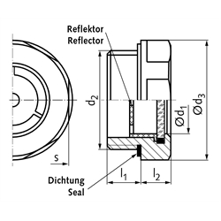 Ölschauglas Typ 743 temperaturbeständig bis 100°C Aussendurchmesser 40mm Gewinde G 1 , Technische Zeichnung