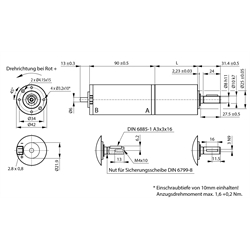 Planeten-Kleingetriebemotor SFP 3 mit Gleichstrommotor 24V i=7,5:1 Leerlaufdrehzahl 480 1/min. Nenndrehmoment 0,6 Nm, Technische Zeichnung