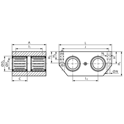 Quadro-Linearkugellager- Einheiten KGQ-1 ISO-Reihe 1 Premium geschlossen, Technische Zeichnung