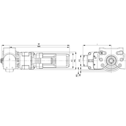 Getriebemotor RBM/I für Radblock RB/I Größe 250 Motortyp 100A8/2 400V 50Hz Wellendurchmesser 45mm Übersetzung 49:1 , Technische Zeichnung