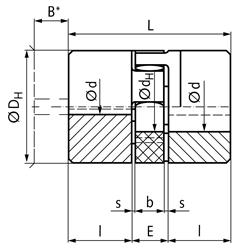 Elastische Kupplung RNI Edelstahl 1.4305 Baugröße 38 max. Drehm. 380Nm Nenndrehm. 190Nm Außendurchmesser 80mm Gesamtlänge 114mm ungebohrt , Technische Zeichnung