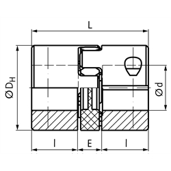 Elastische Kupplung RNK spielfrei Baugröße 42 Außendurchmesser 95mm Gesamtlänge 126mm Bohrung 45mm mit Zahnring 98° Shore rot, Technische Zeichnung