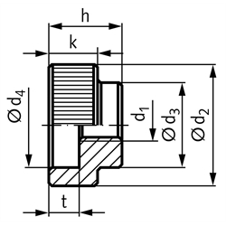 Rändelmutter DIN 6303 Gewinde M 8 Stahl , Technische Zeichnung