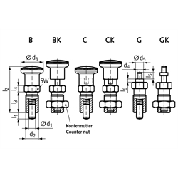Rastbolzen 817 Form GK Bolzendurchmesser 8mm , Technische Zeichnung
