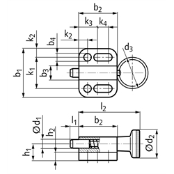 Rastbolzen 417 Form A ohne Rastsperre mit Zugring Bolzendurchmesser 8mm , Technische Zeichnung