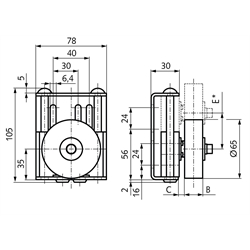 Riemenspanner SPANN-BOY® TS Rollen-Ø 65mm Rollenbreite 30mm, Technische Zeichnung