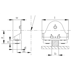 Horizontal-Rollenführung für Radblock RB/I Größe 250 Ausführung G Gesamtbreite 230mm, ohne Dämpfungselement , Produktphoto