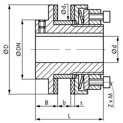 Rutschnabe FA Baugröße 0 Drehmoment einstellbar 2-10 Nm Außendurchmesser 45mm max. Bohrung: 20mm, Technische Zeichnung