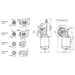 Schnecken-Kleingetriebemotor SFS Gr. 3 mit Gleichstrommotor 24V i=44:4 Leerlaufdrehzahl 240 /min , Technische Zeichnung