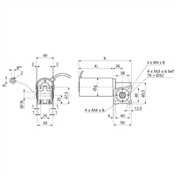 Schnecken-Kleingetriebemotor SG-H mit Gleichstrom-Permanentmagnetmotor 24V 28W n2=200/min i=15:1 Abtrieb Hohlwelle, Technische Zeichnung