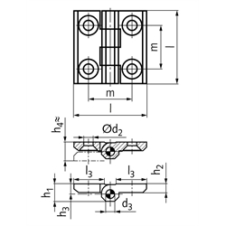 Scharnier M237 aus Aluminium, Form A, 40x40mm, Technische Zeichnung