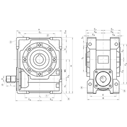 Schneckengetriebe H/I Größe 50 i=20:1 Abtriebswelle Hohlwelle (Betriebsanleitung im Internet unter www.maedler.de im Bereich Downloads), Technische Zeichnung