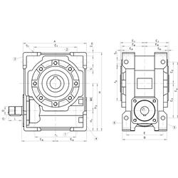 Schneckengetriebe H/I Größe 75 i=20:1 Abtriebswelle Hohlwelle Ø 28mm (Betriebsanleitung im Internet unter www.maedler.de im Bereich Downloads), Technische Zeichnung