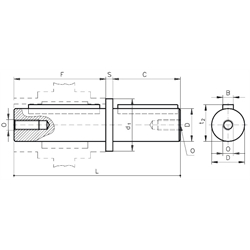 Abtriebswelle einseitig für Schneckengetriebe H/I Größe 75 Durchmesser 28mm Gesamtlänge 183mm, Technische Zeichnung