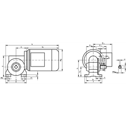 Schneckengetriebemotor R 250 Watt 230/400V 50Hz IE2 i=7:1 Abtriebsdrehzahl ca 207 /min Md2=9Nm (Betriebsanleitung im Internet unter www.maedler.de im Bereich Downloads), Technische Zeichnung