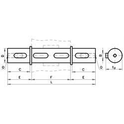 Abtriebswelle beidseitig für Schneckengetriebemotor HMD/I und HMD/II Getriebegröße 085 Durchmesser 35mm Gesamtlänge 282mm, Technische Zeichnung