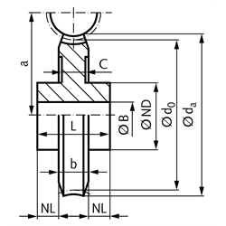 Schneckenrad aus Bronze Modul 1,5 30 Zähne 2-gängig rechts , Technische Zeichnung