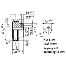 Schneckenräder - Achsabstand 25 mm, Technische Zeichnung