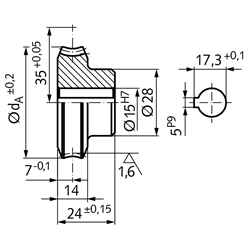 Präzisions-Schneckenrad Achsabstand 35mm i=15 30 Zähne , Technische Zeichnung