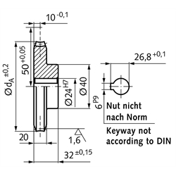 Präzisions-Schneckenrad Achsabstand 50mm i=55 55 Zähne , Technische Zeichnung