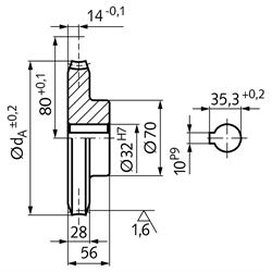 Schneckenräder - Achsabstand 80 mm, Technische Zeichnung