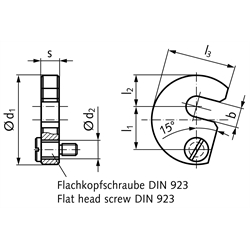Schwenkscheibe DIN 6371 Außendurchmesser 74mm mit Flachschraube DIN 923 M8 x 12mm, Technische Zeichnung