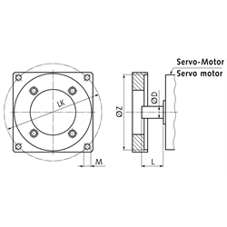 Motor-Adaption ZM/S Größe 40 bestehend aus Kupplung und Flansch mit Befestigungsschrauben für Wellen-Ø 19 x 40mm Zentrier-Ø 80mm Gewinde M6, Technische Zeichnung