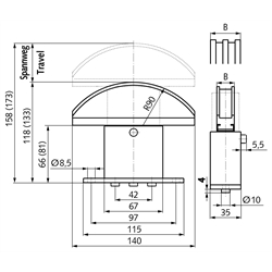 Kettenspanner SPANN-BOX® Größe 1, B-1, B-2 und B-3, Technische Zeichnung