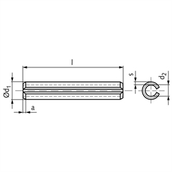 Spannstifte <BR>(Spannhülsen) geschlitzt ISO 8752 (ex DIN 1481), Stahl, Technische Zeichnung