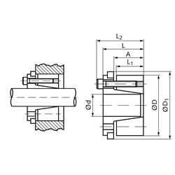 Spannsatz COM-C Bohrung 60mm Größe 60-90 Edelstahl 1.4401, Technische Zeichnung