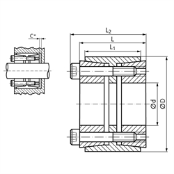 Spannsatz COM-L Bohrung 100mm Größe 100-145 QPQ-beschichtet, Technische Zeichnung