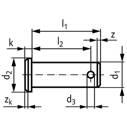 Bolzen mit Splintloch Größe 42 x 100 x 90 Edelstahl 1.4301; passend zu Gabelkopf 42 x 84, Technische Zeichnung