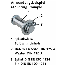 Bolzen mit Splintloch Größe 50 x 115 x 103 Edelstahl 1.4301; passend zu Gabelkopf 50 x 96, Technische Zeichnung