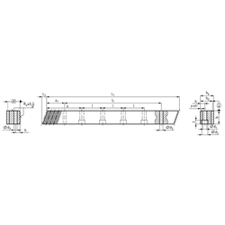 Präzisions-Zahnstange aus Blankstahl 900N/mm² Modul 4 2000mm lang vergütet mit gefrästen Zähnen schräg verzahnt 19°31''42" rechtssteigend ohne Bohrungen , Technische Zeichnung