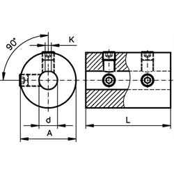 Starre Kupplung TR Edelstahl 1.4305 Bohrung 16mm ohne Nut , Technische Zeichnung