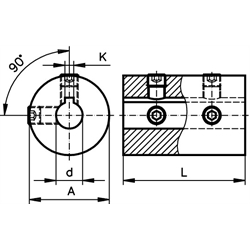 Starre Kupplung TR Edelstahl 1.4305 Bohrung 14mm mit Nut , Technische Zeichnung