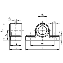 Stehlager HM Bohrung 30mm D9 Material Grauguss , Technische Zeichnung